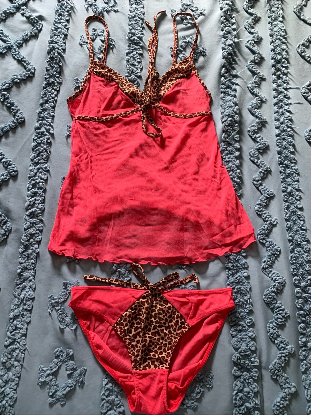 Rampage Y2K Vintage Red Cami & Leopard Trim Brief Sleep Set NWOT